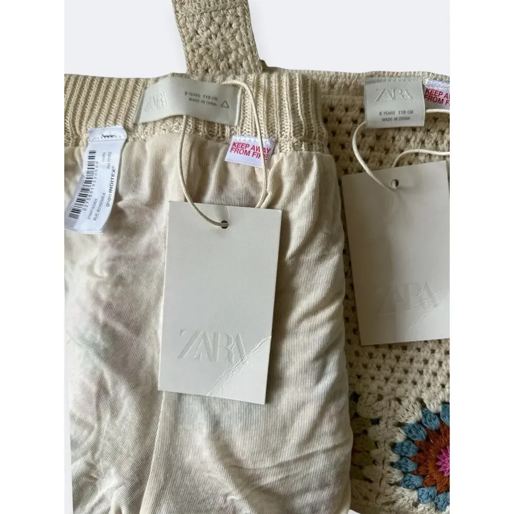 Zara Crochet Knit Pant and Top Set Size 5 Years ( 110cm), Multicolored